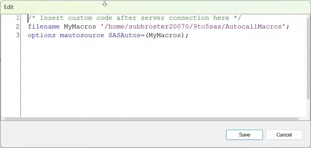 editing autoexec file sas eg