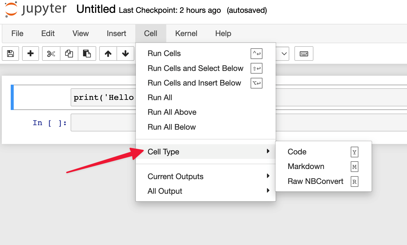 Jupyter Notebook Tutorial: A Comprehensive Guide for Data Scientists 24 Screenshot displaying the cell type selection dropdown menu in Jupyter Notebook.