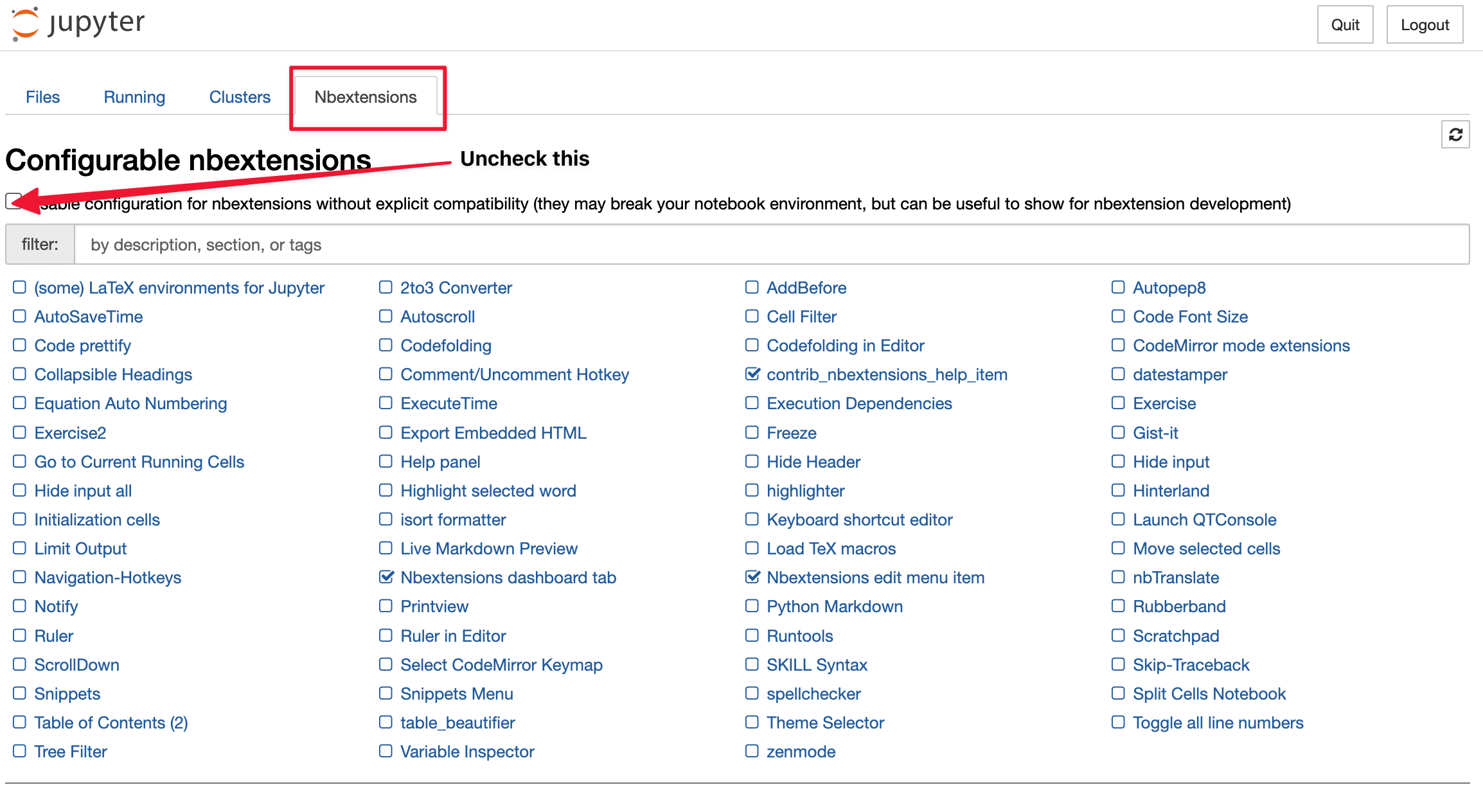 Jupyter Notebook Tutorial: A Comprehensive Guide for Data Scientists 28 Screenshot of the nbextensions configuration page in Jupyter Notebook